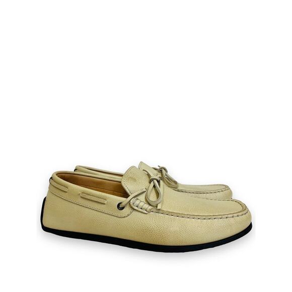 TOD’S Beige Grained Leather Bow Accent Lacetto Gomma Flats Loafers Size 6 - Picture 3 of 12